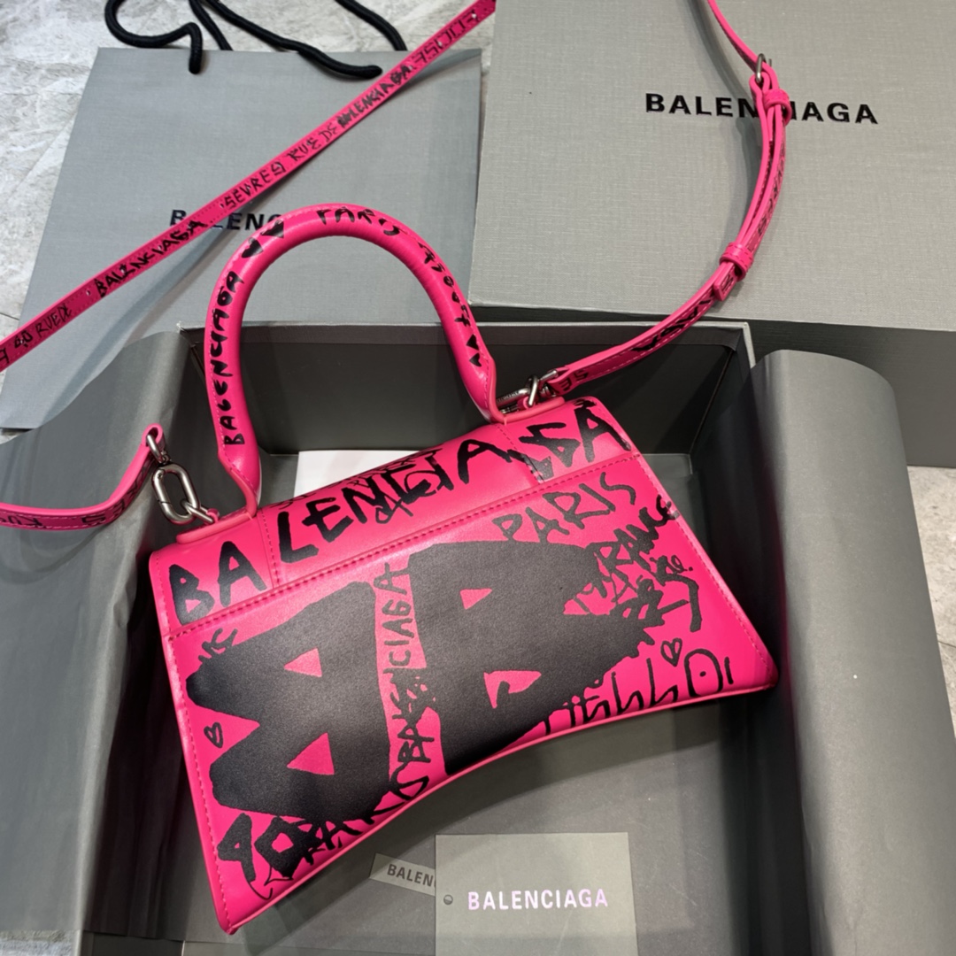 Balenciaga Hourglass Small Handbag Graffiti Shoulder Bag Red